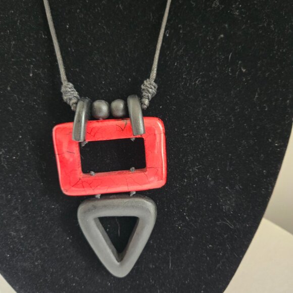 Black and White Resin Modernist Ikigai Art Necklace on Rope - Picture 1 of 8